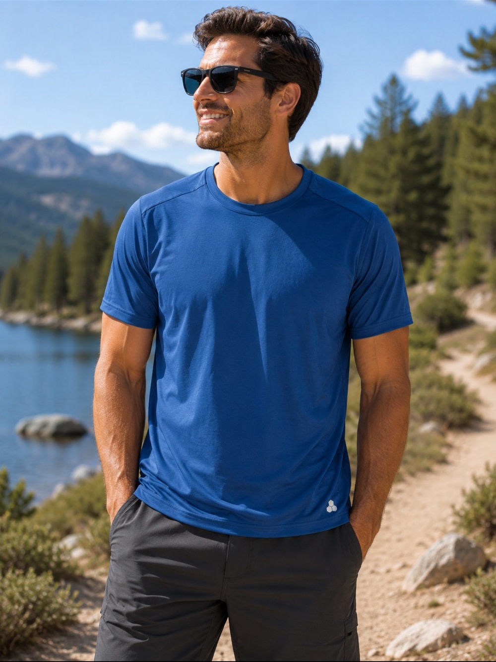 tek gear Men’s Solid Blue Crew Neck Short Sleeve Tee